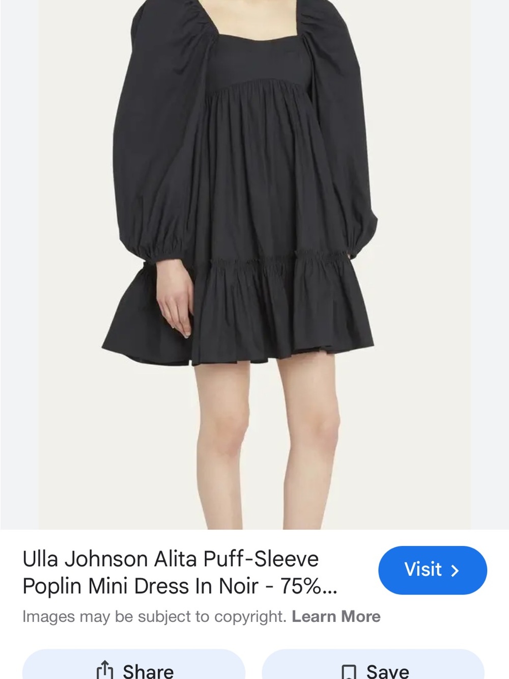 Brand New Ulla Johnson Black Puff-Sleeve Poplin Mini Dress